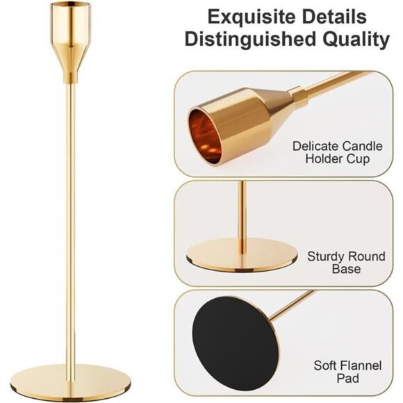 Gold Taper Candle Holders Set of 6,Metal Candlestick Holders for Table or Mantel - Picture 5 of 7